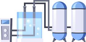 Illustration of a hydrogen processing system with pipes and tanks