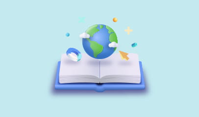 earth globe above the book